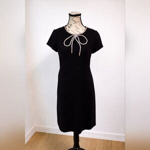 kate spade Black Short Sleeve Shift Dress with Crystal Bow Trim US8